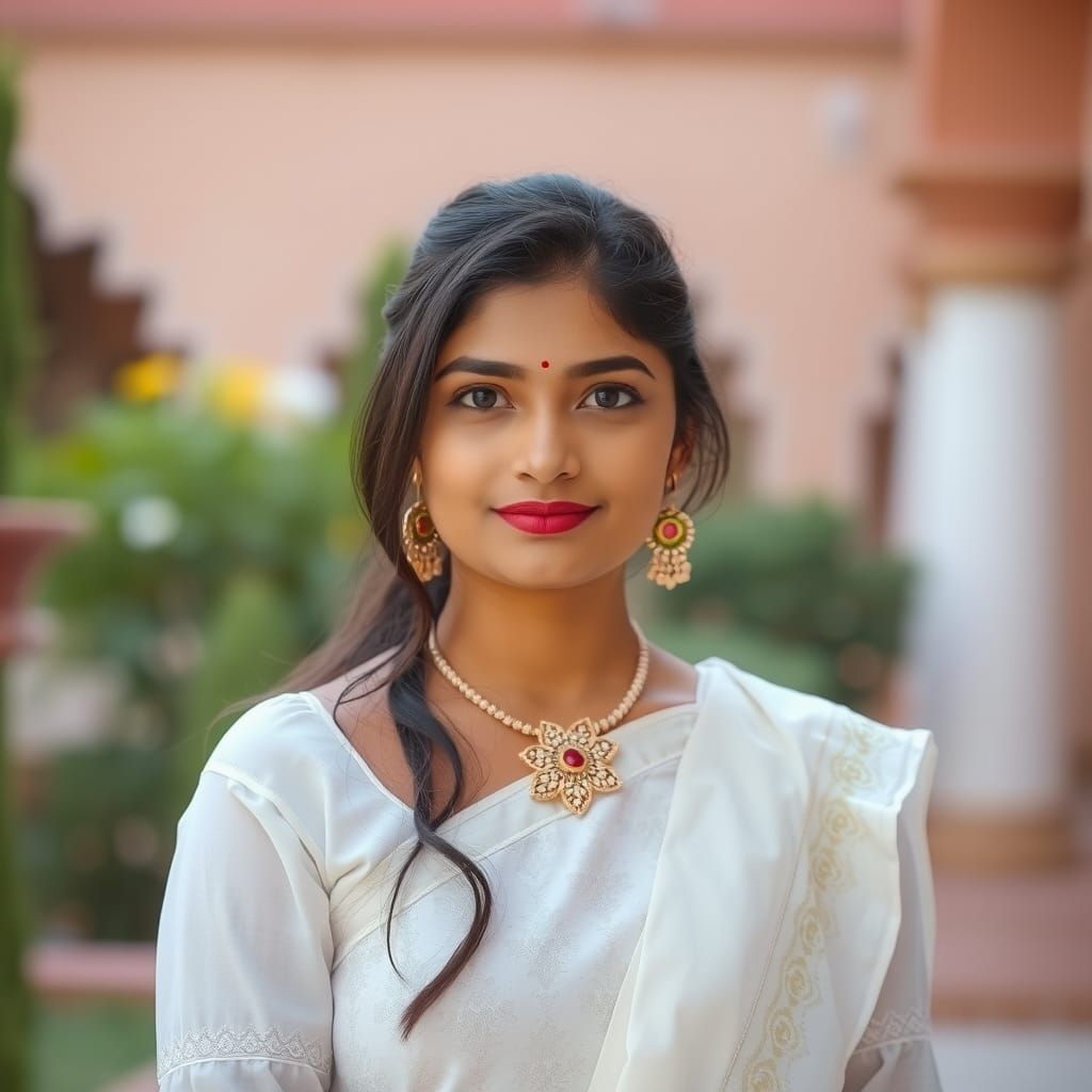 Indian Woman in White Salwar: Manga Style Portrait