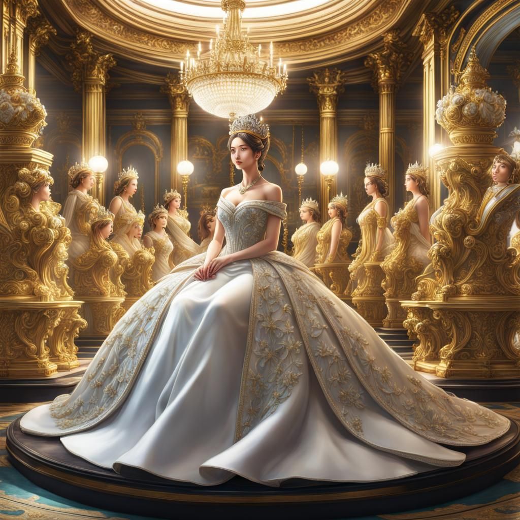 Queen Surrounded by Mirrors in Anime Style