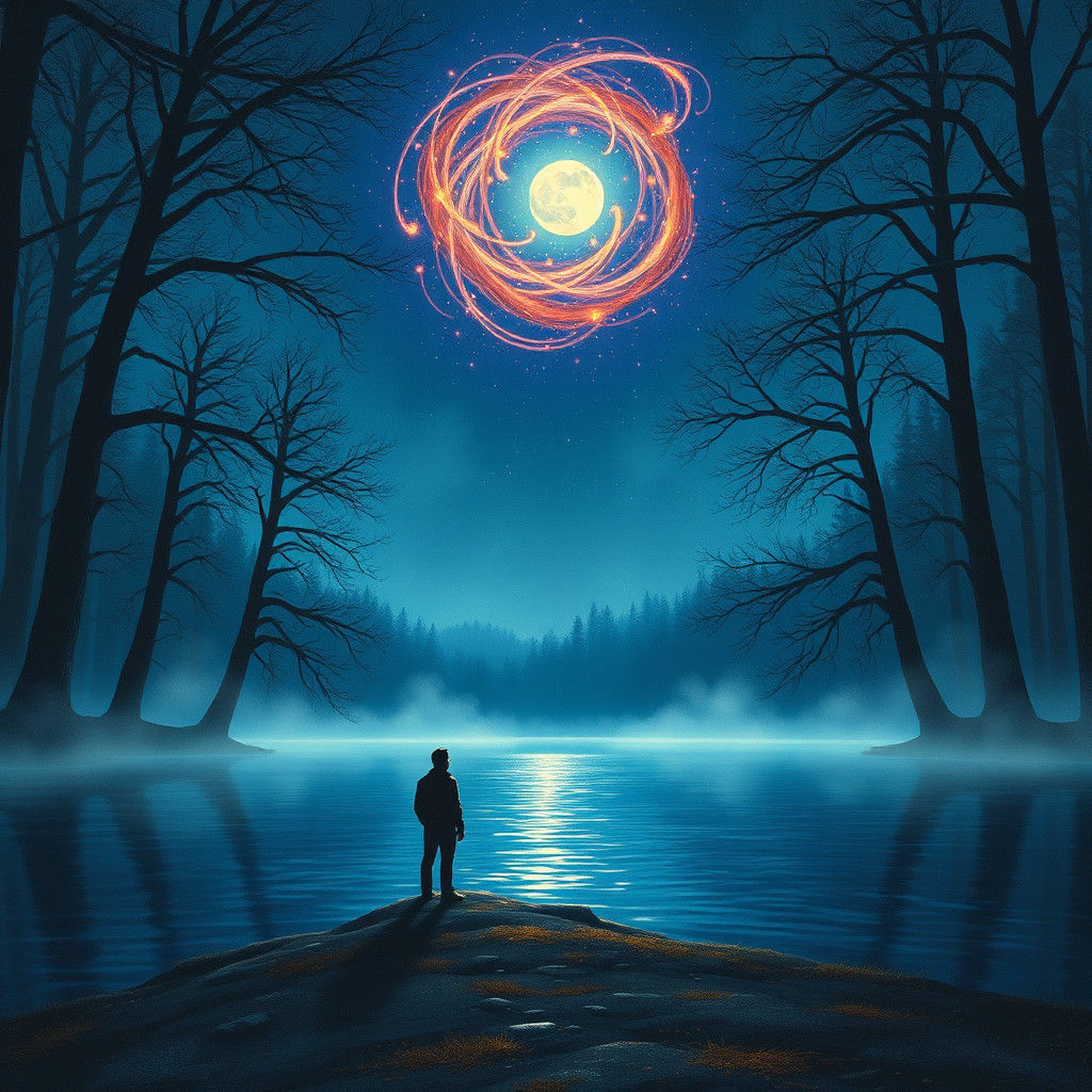 Moonlit Lake Contemplation in Ethereal 8k Resolution