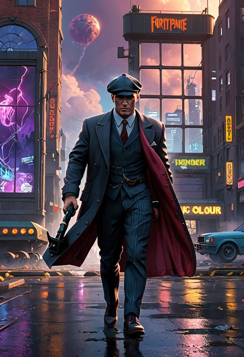 Cyberpunk Thomas Shelby Fortnite Avatar in Neon Metropolis
