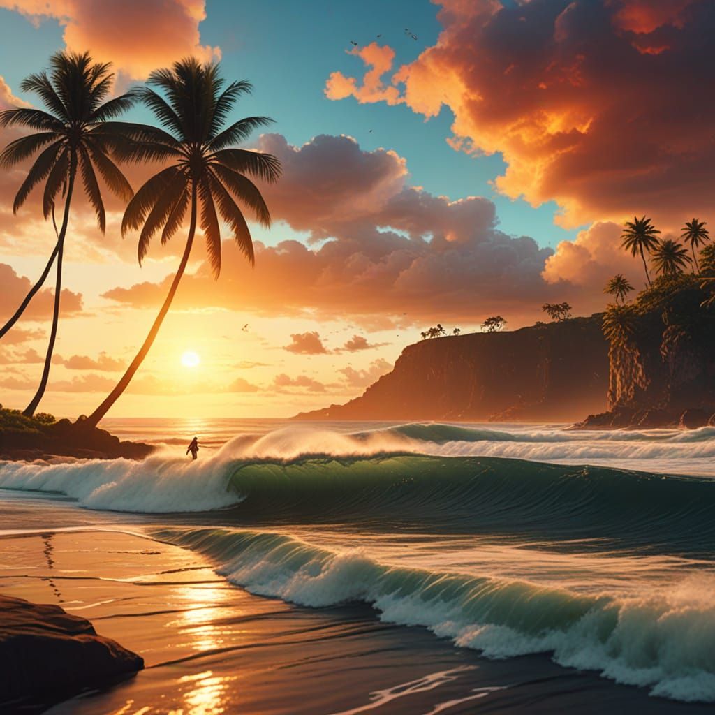 Epic Sunset at Uluwatu: Vibrant Oil Painting Style Digital A...