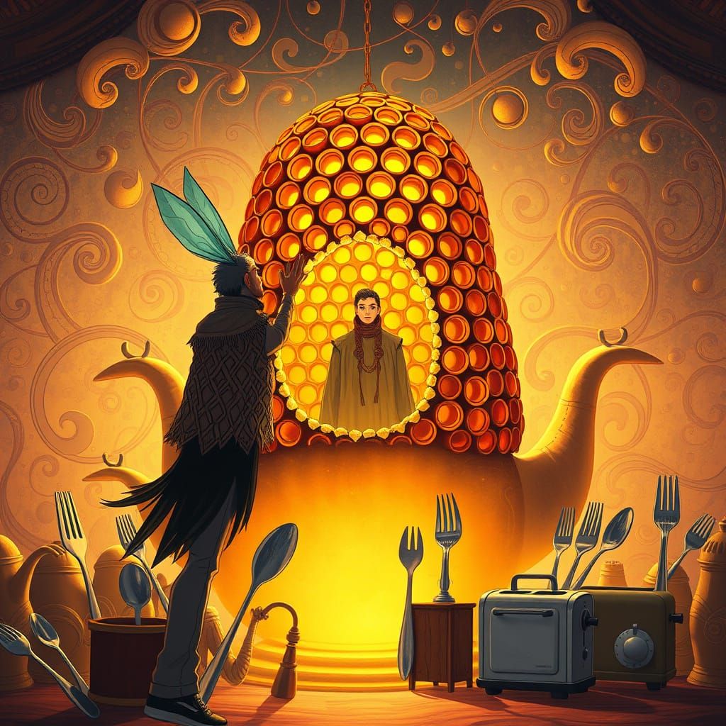 Beehive Classroom Above Teapot in Anime Style