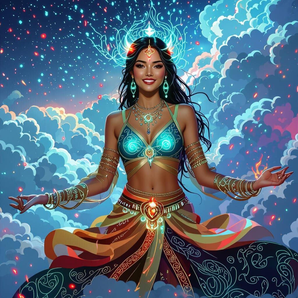 Neon Demoness Dancing in the Clouds