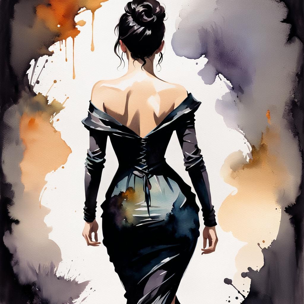 Eerie Victorian Gothic Woman in Dark Watercolor