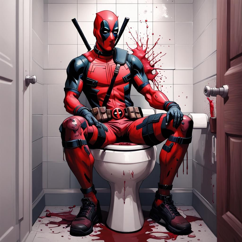 Deadpool on Toilet: Hyperdetailed Splash Art Portrait