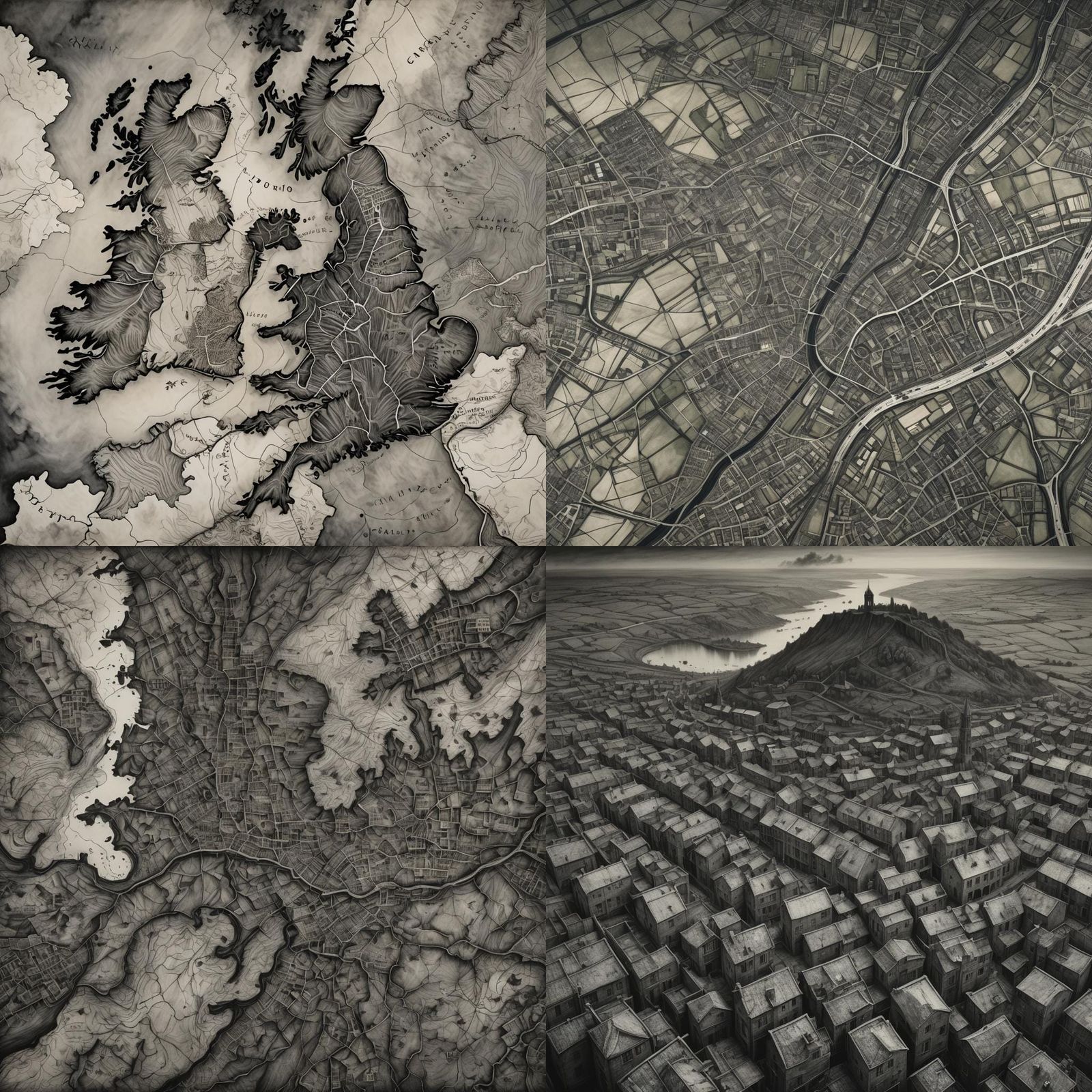 Hyperdetailed Charcoal Drawing of the UK