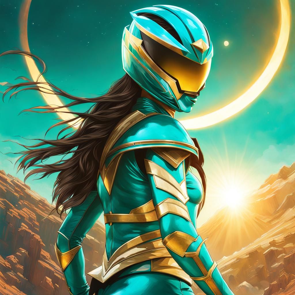 Teal Power Ranger in a Digital Illustration