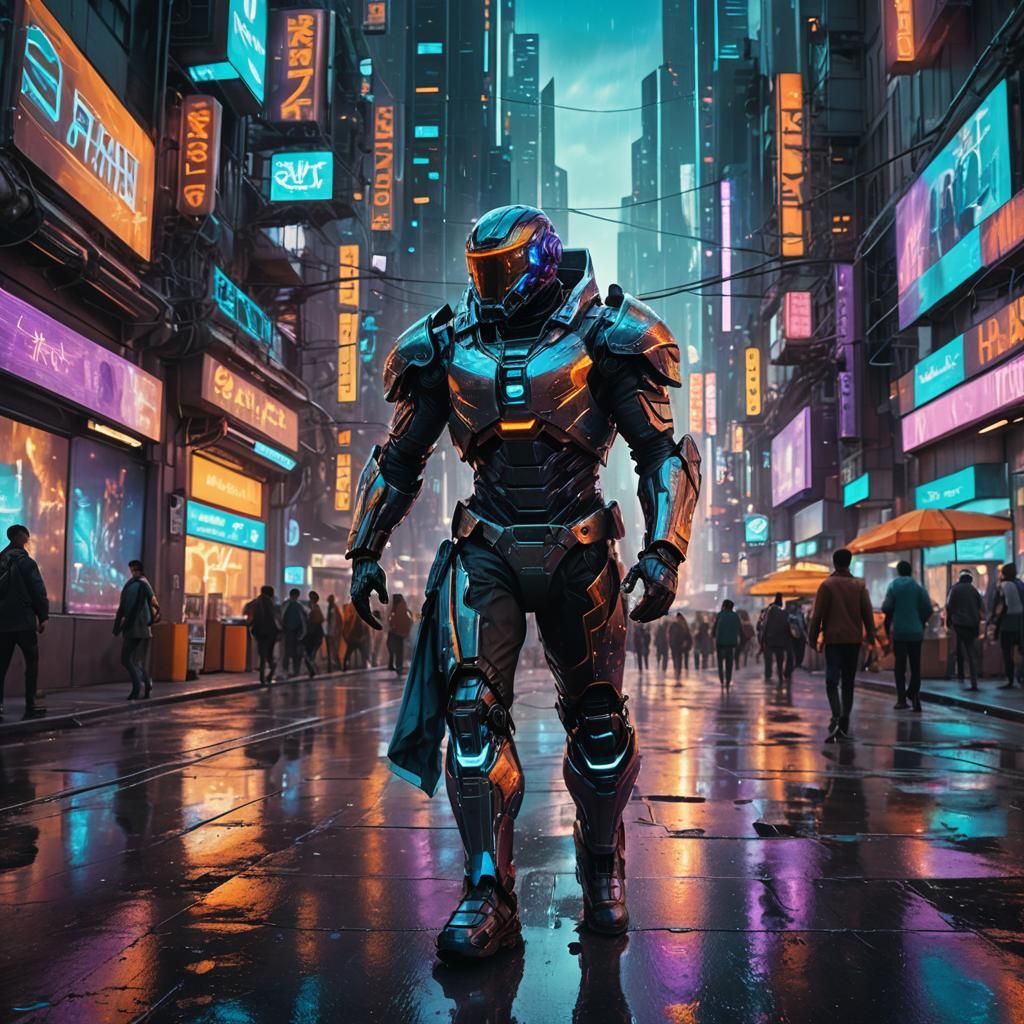 Futuristic Man in Science Fiction Cityscape