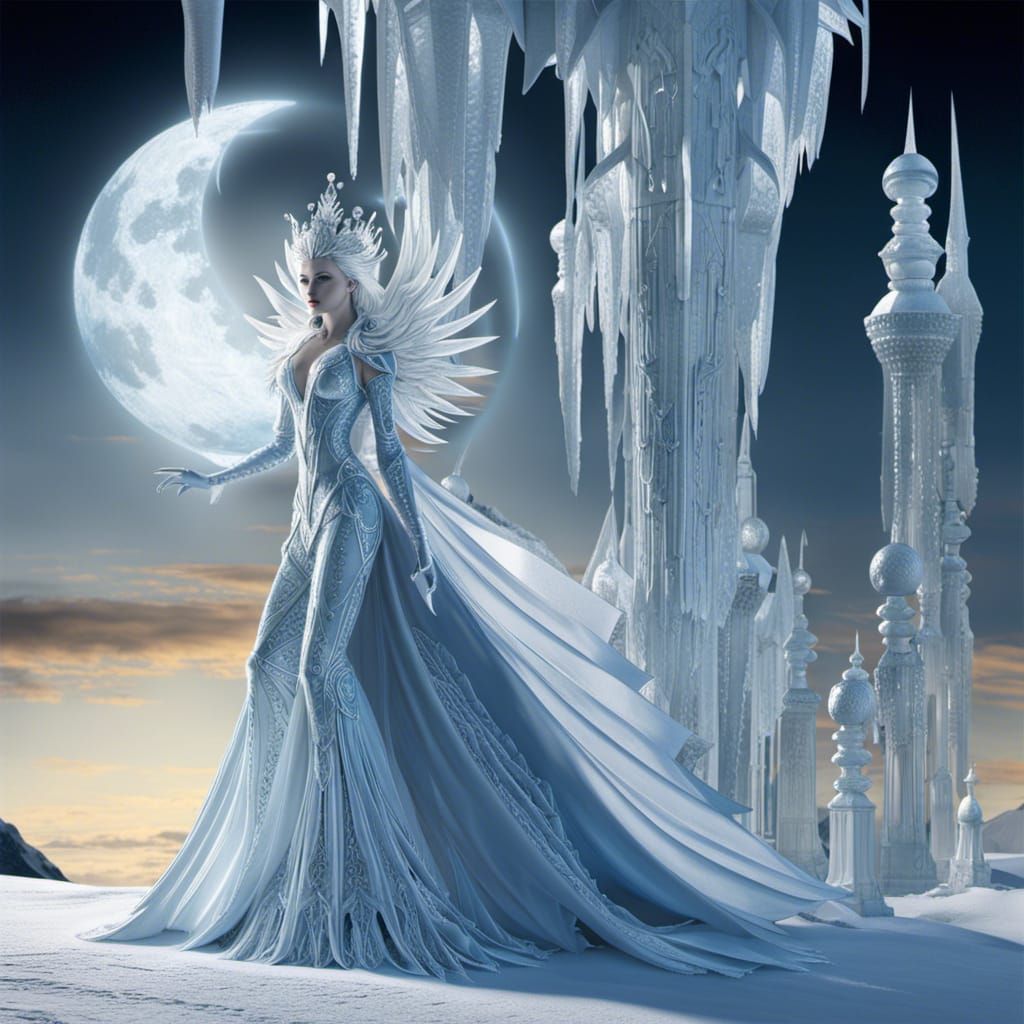 Enchanted Ice Queen in Frosty Landscape
