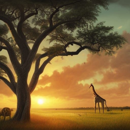 Zambian Plantation Sunset: Detailed Matte Painting