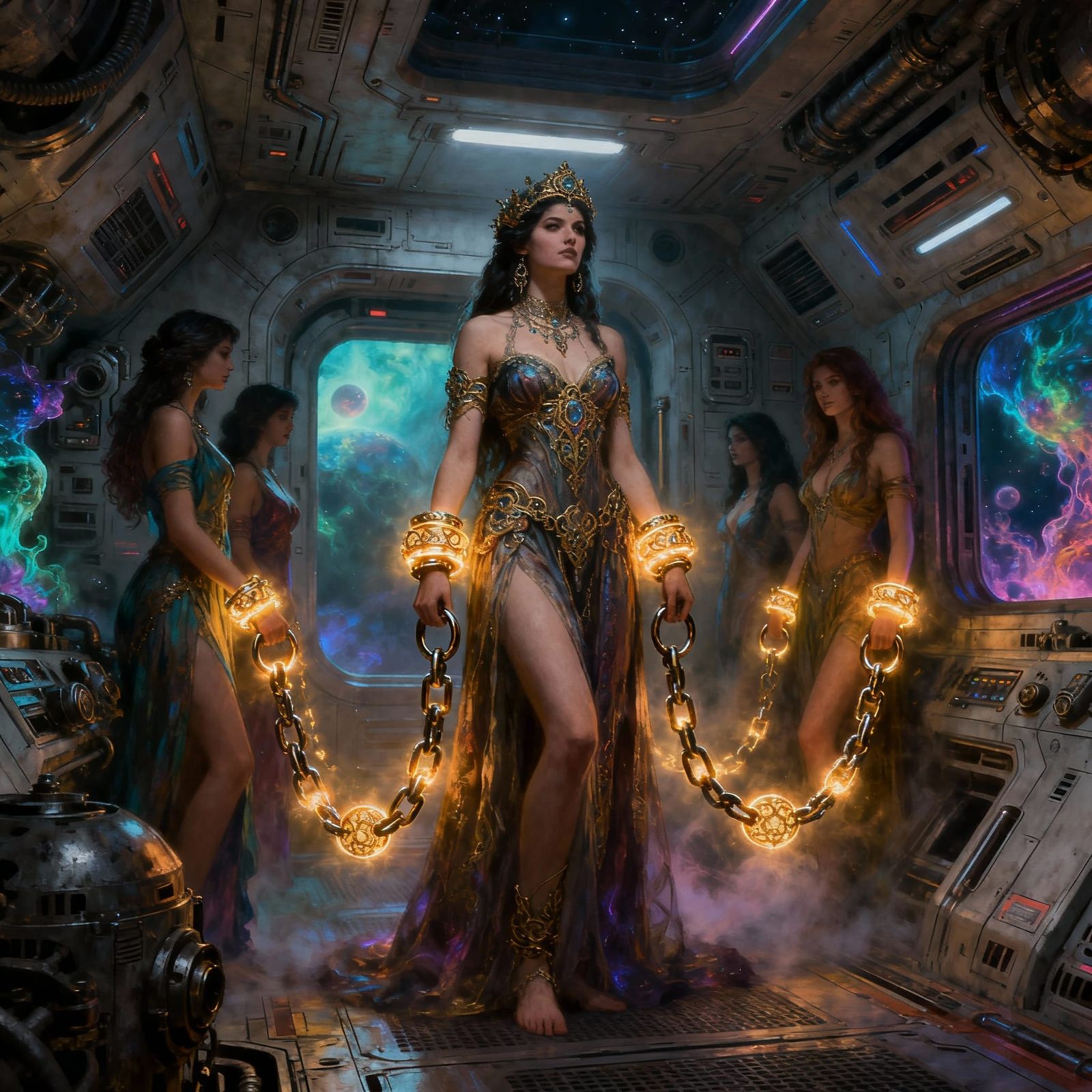 Enslaved Princess in Utilitarian Spaceship Interior