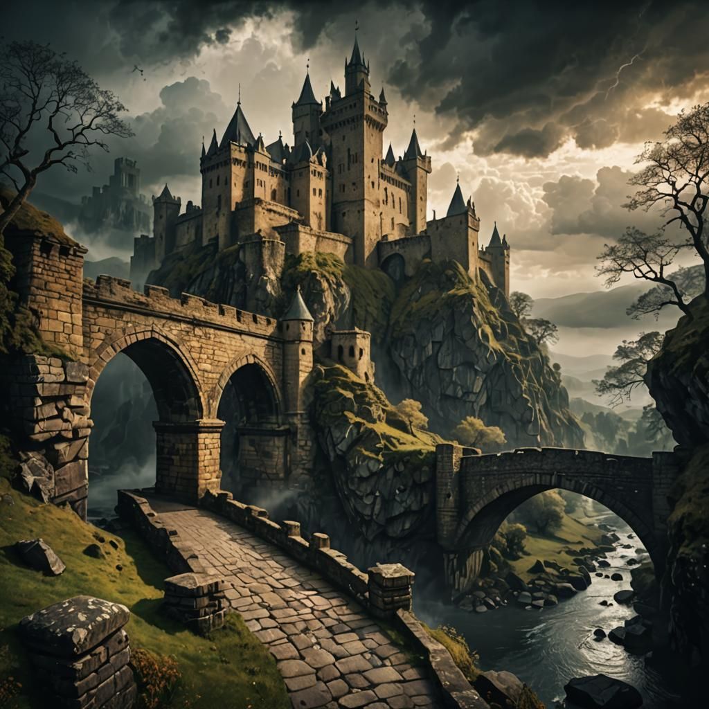 Misty Chasm Stone Bridge to Castle