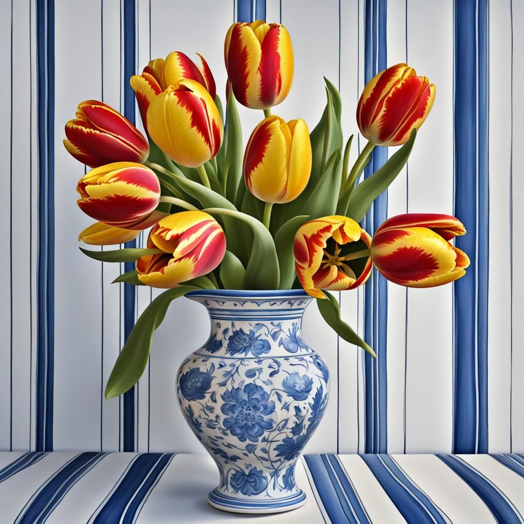 Red and Yellow Tulips in Dutch Style