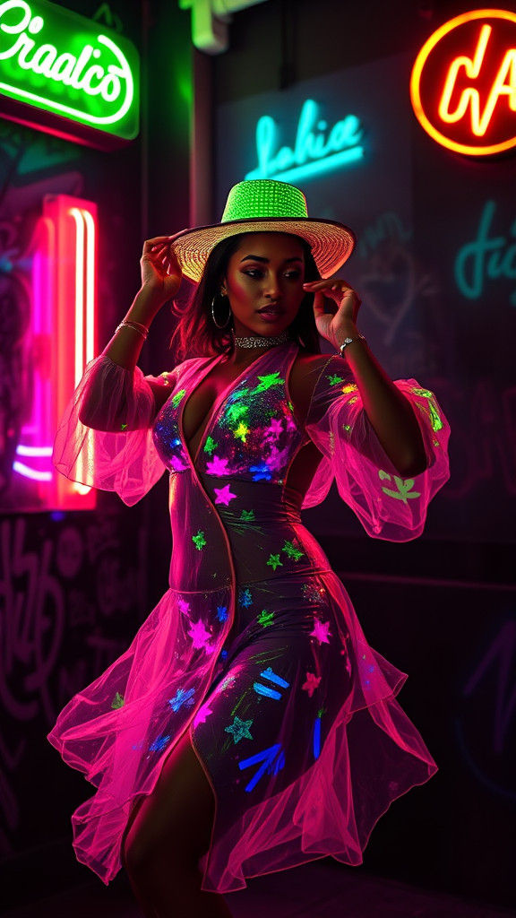 Cuban Dancer in Fluorescent Outfit, Brasilian Disco Style