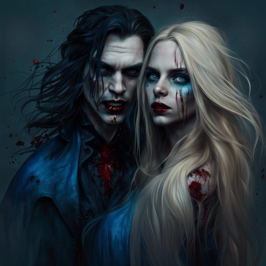 Vampire Couple Portrait in Hyperrealistic Style
