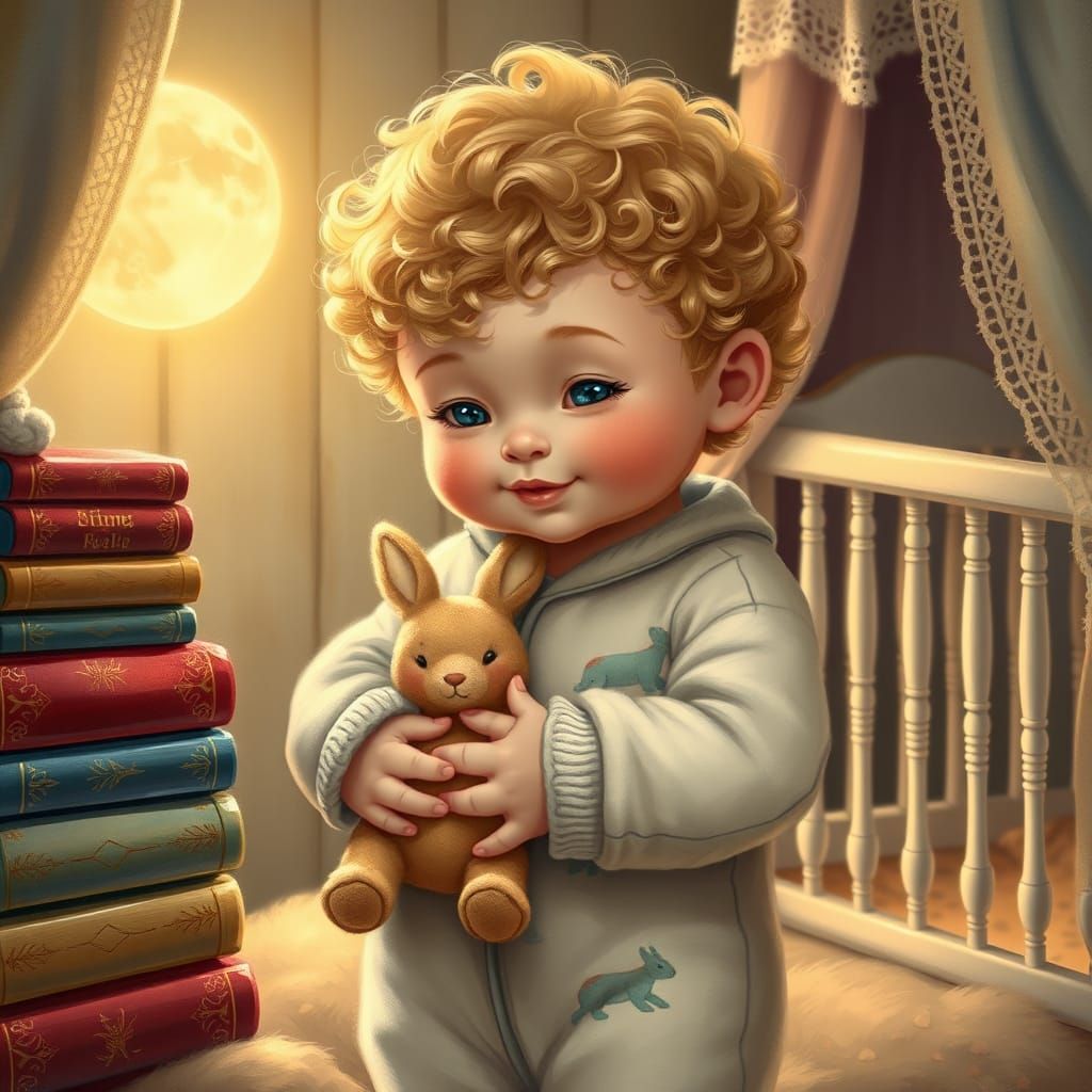 Boy in Nursery, Inspired by Classic Illustrators