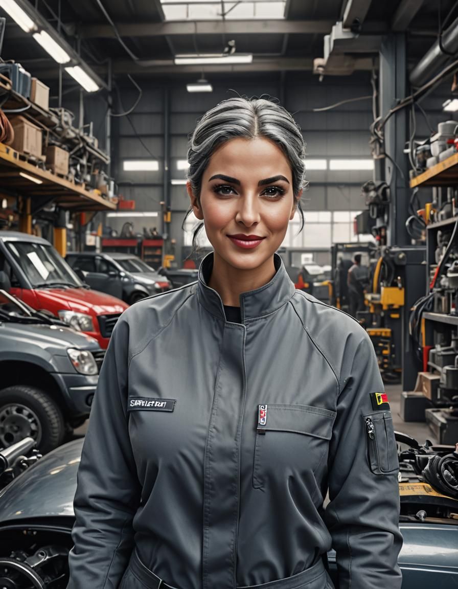 Middle Eastern Woman Mechanic in Repair Shop