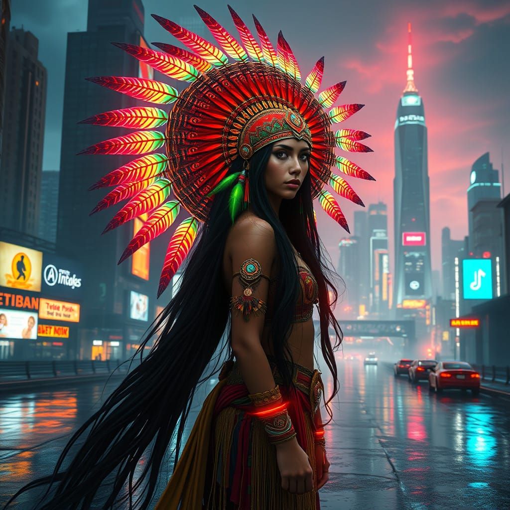 Cyberpunk Goddess in Dystopian Metropolis