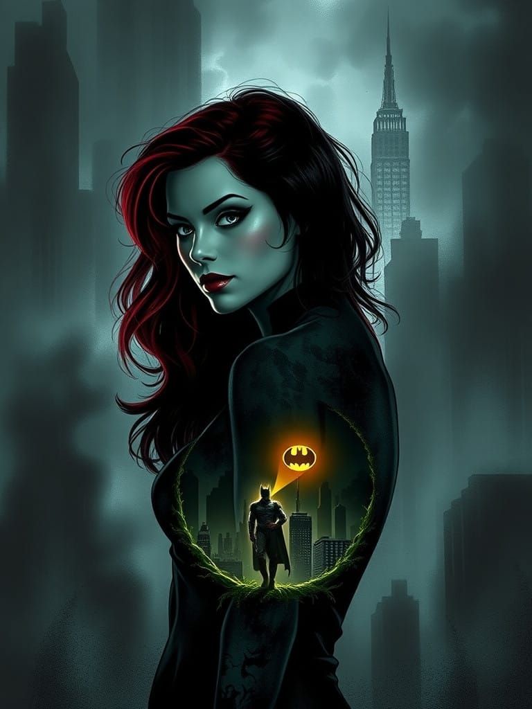 Poison Ivy in Dark Double Exposition Portrait