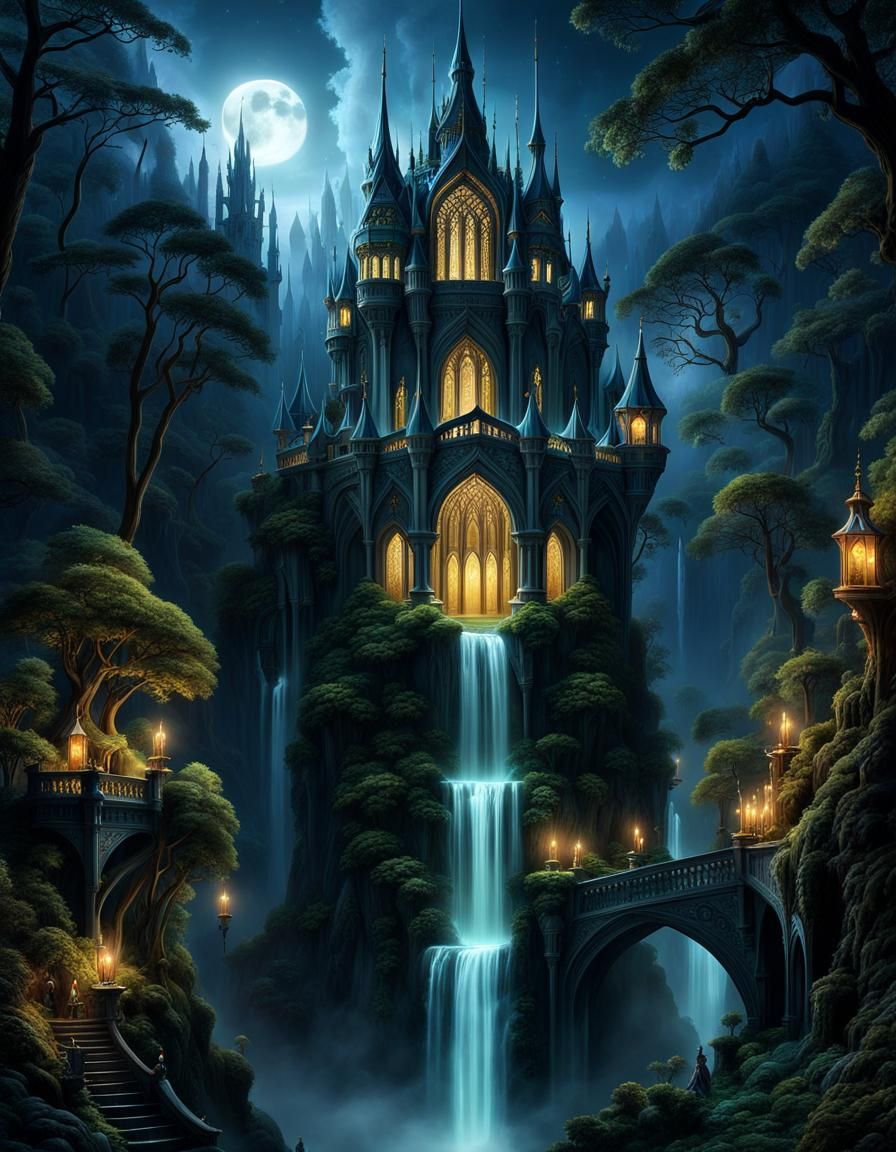 Majestic Elven Castle in Gothic Rococo Style