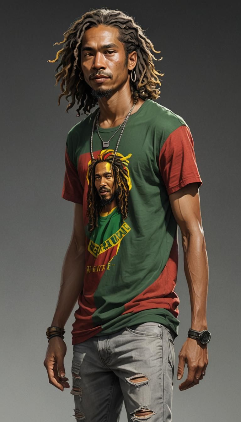 Hyperrealistic Caricature Art of Indonesian Man in Rastafari...