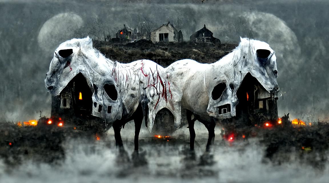 White Skull Horse in Foggy Night: Matte Painting