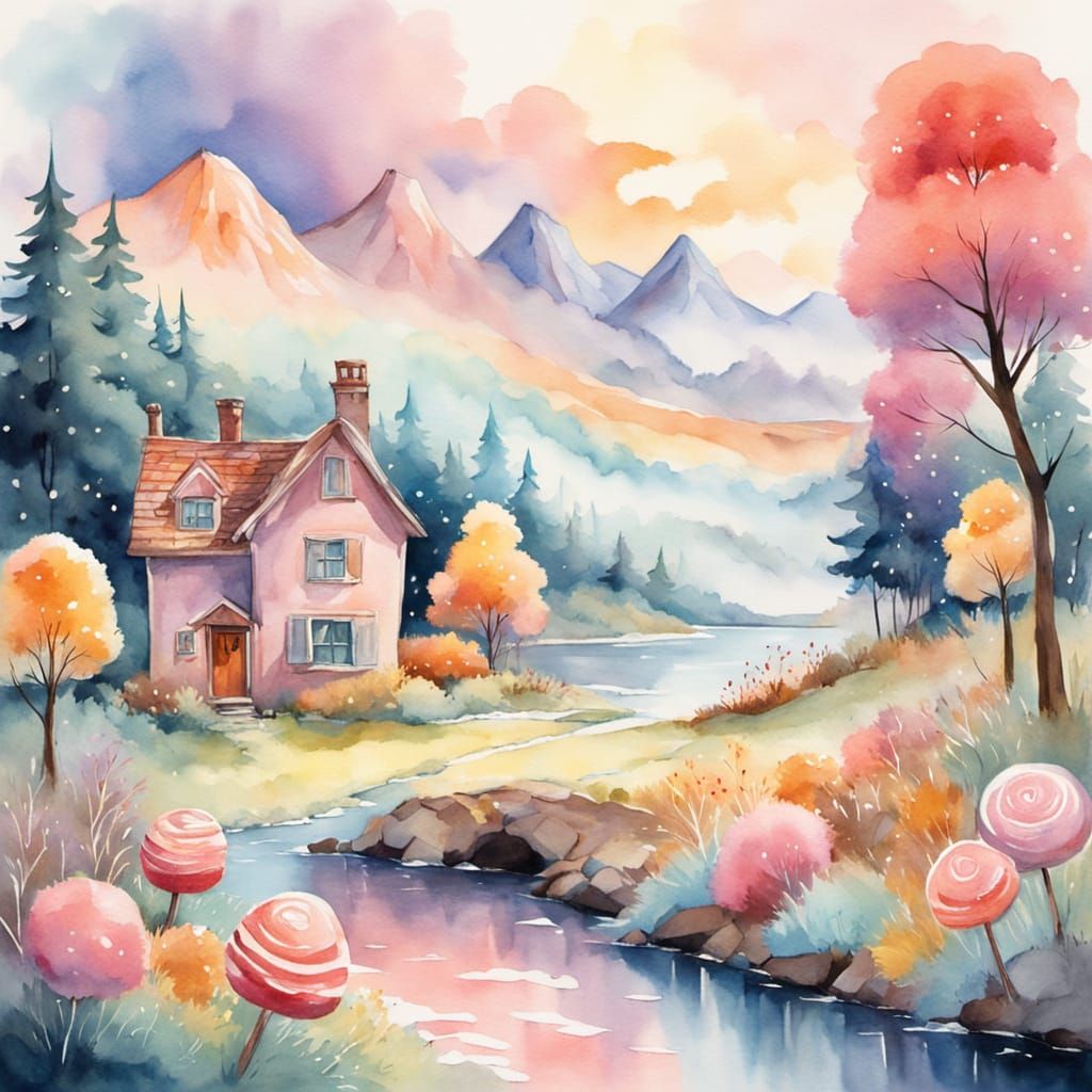 Dreamlike Candy Land with Watercolor Details