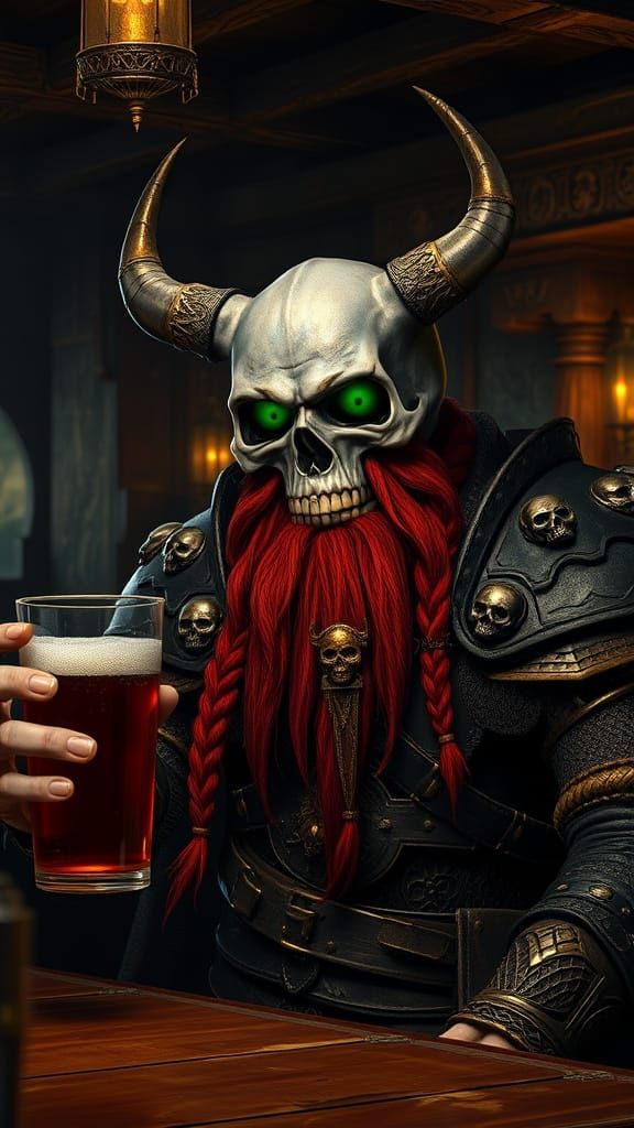 Undead Viking Warrior in Dimly Lit Tavern