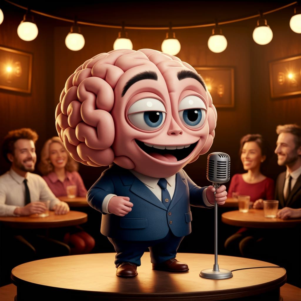 Anthropomorphic Brain Tells Jokes in Comedy Club