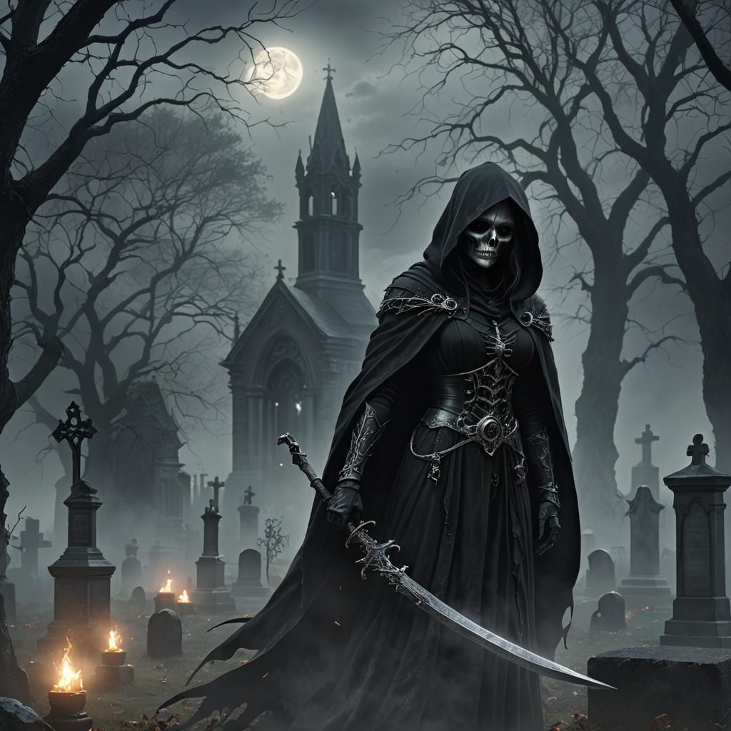 Eerie Female Grim Reaper in Gothic Digital Art