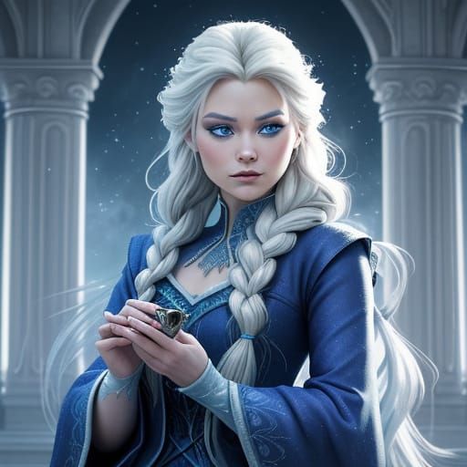 Elsa and Jack Frost's Daughter in Modern Gothic Style