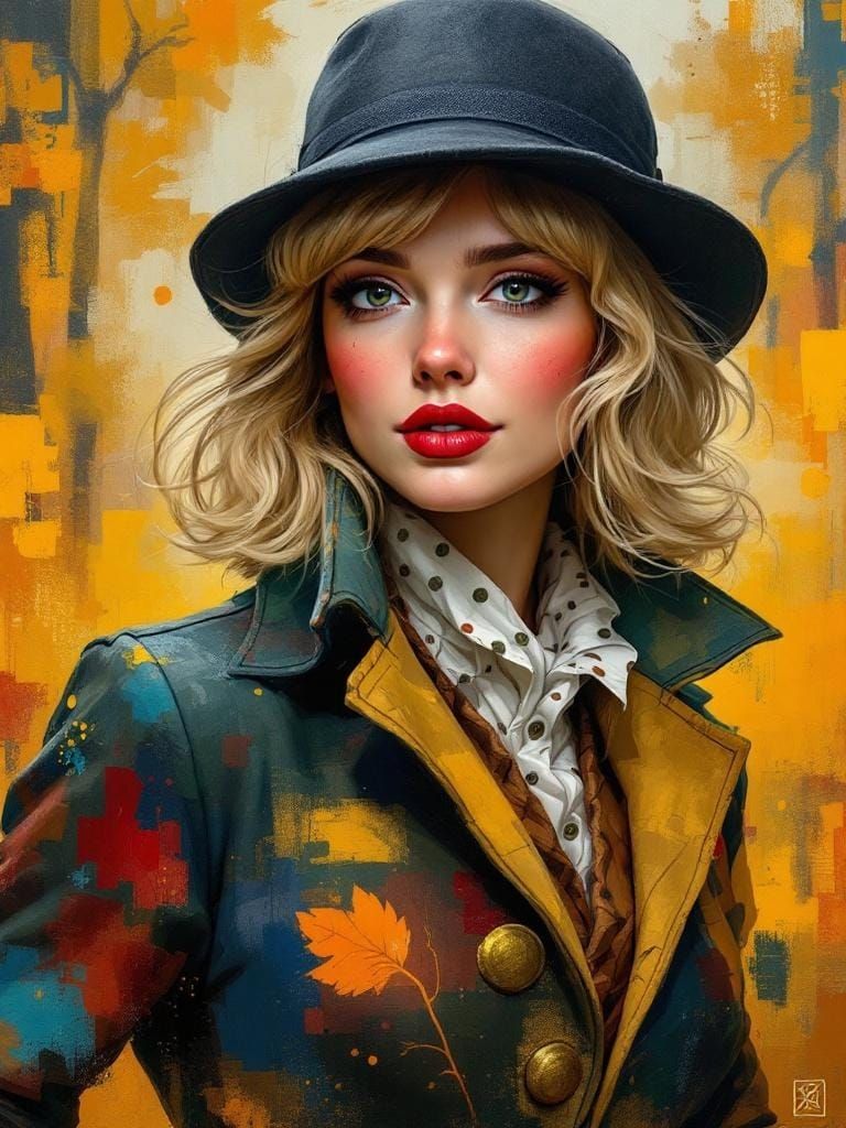 Woman in Sherlock Holmes Outfit, Abstract Art