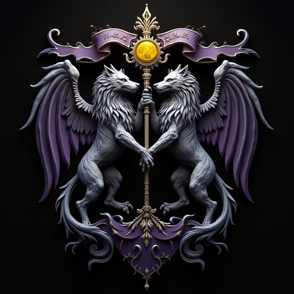 Aragon Family Crest in Traditional Royal Style with Two Wolv...