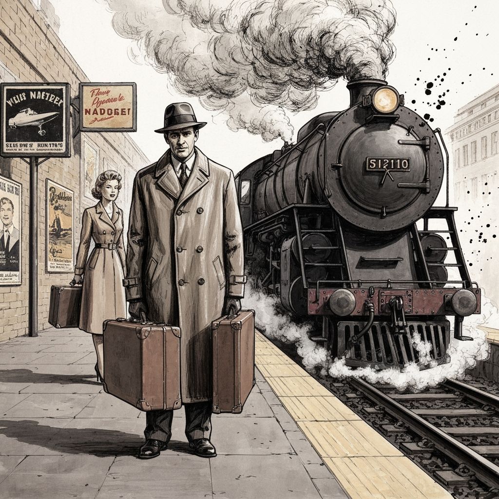 1950s Goodbye at Train Station as Oil Painting