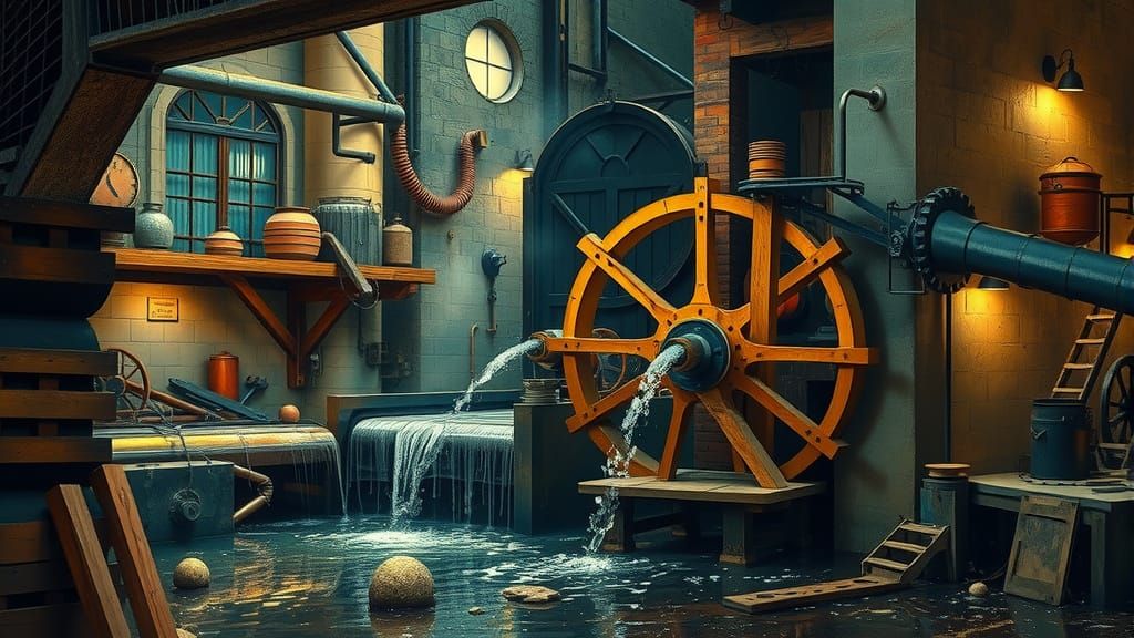 Whimsical Waterwheel in 1820's London