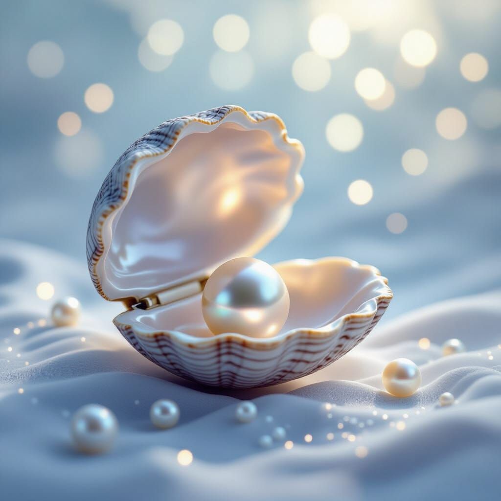 Lustrous Pearl in Half-Open Clam, Ethereal Backdrop