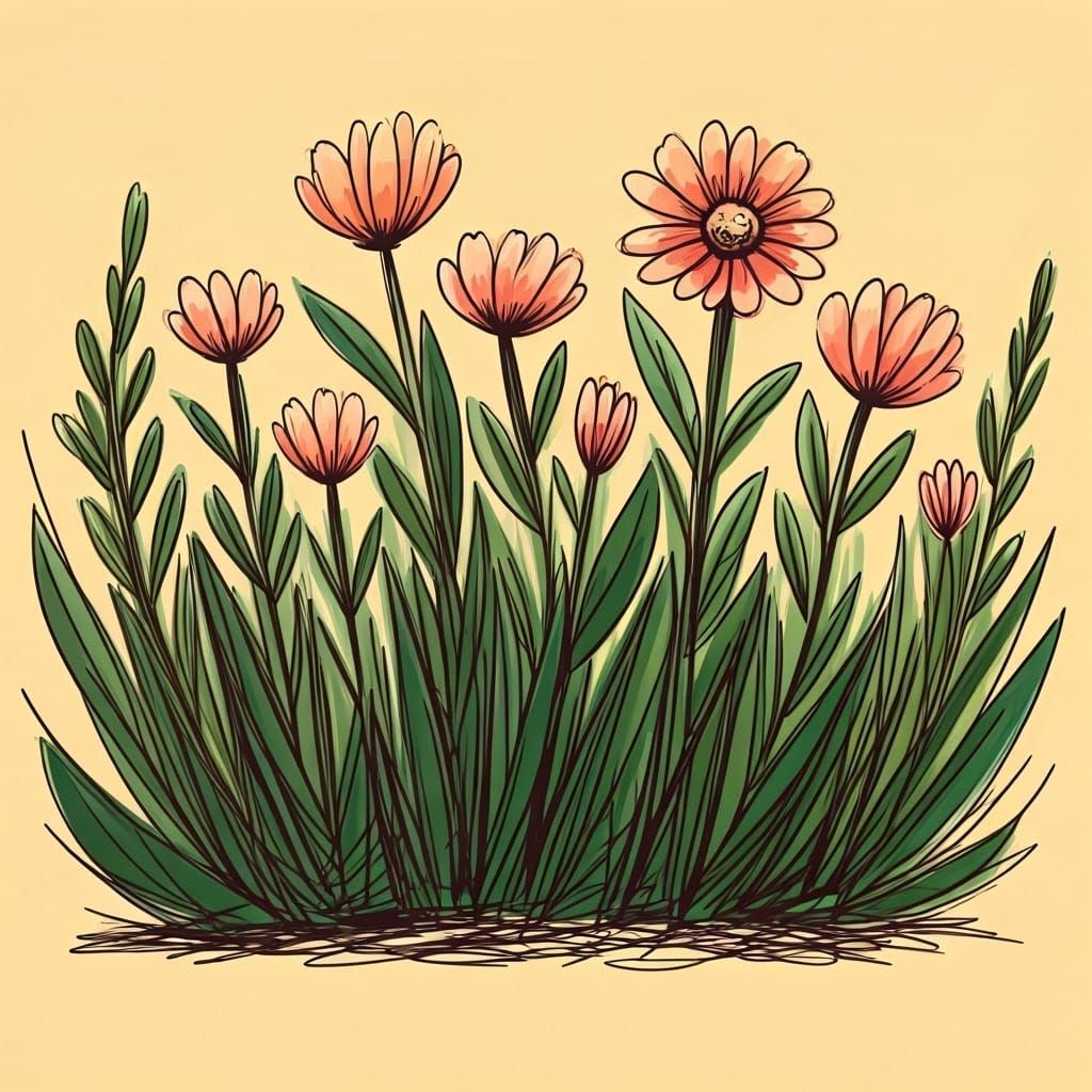 Whimsical Flower Garden in Doodle Sketch Style