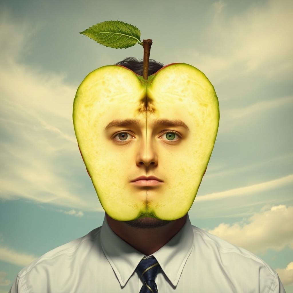Surrealist Masterpiece with Green Apple Juxtaposition in Dre...