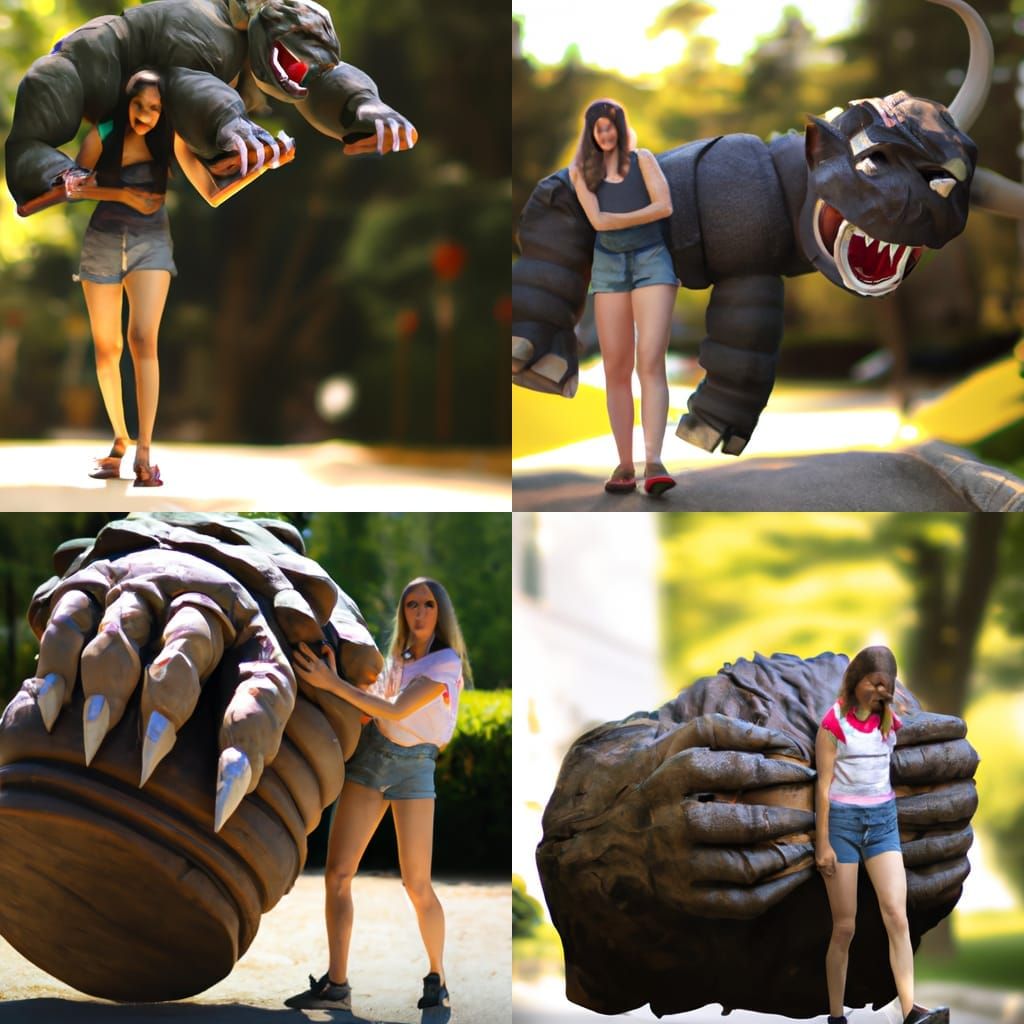 Girl Carrying a Heavy Monster: Sharp Focus Photography