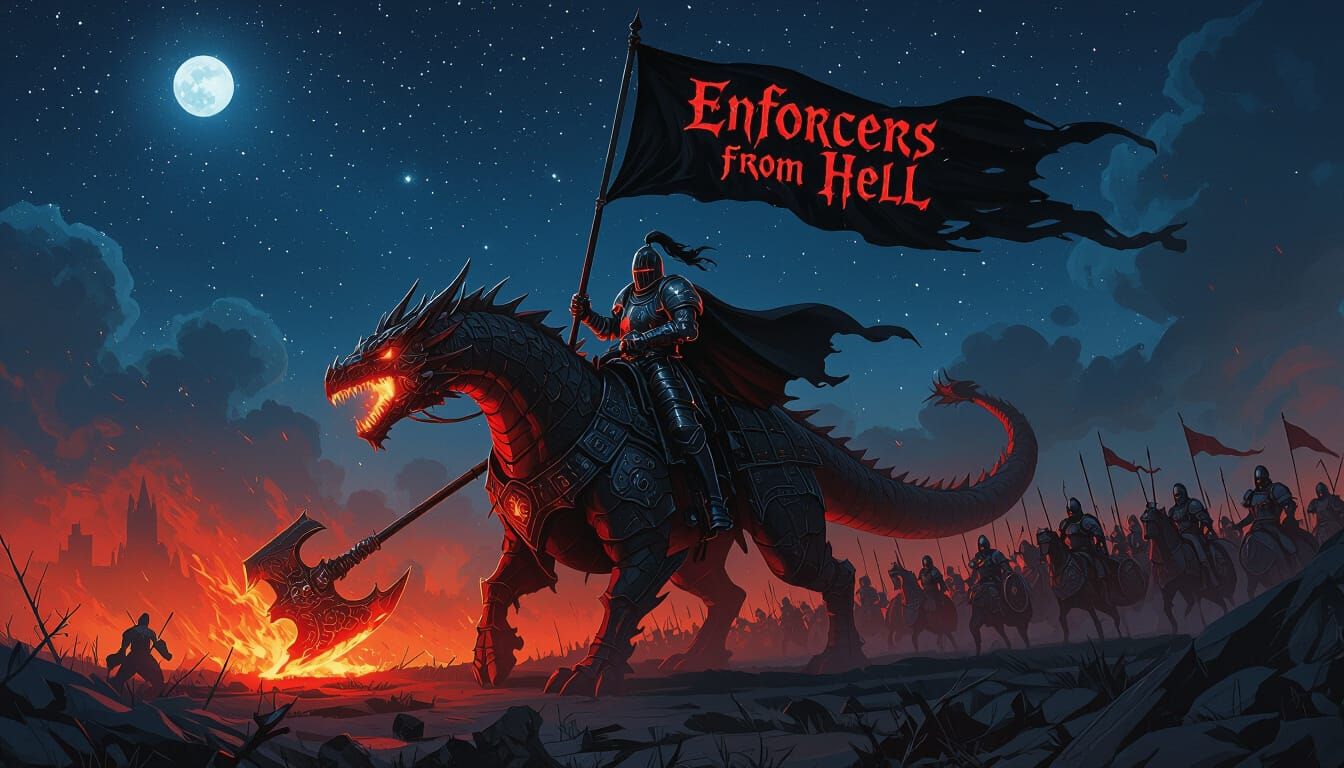 Fiery Dragon Knight Under Starry Battlefield Sky