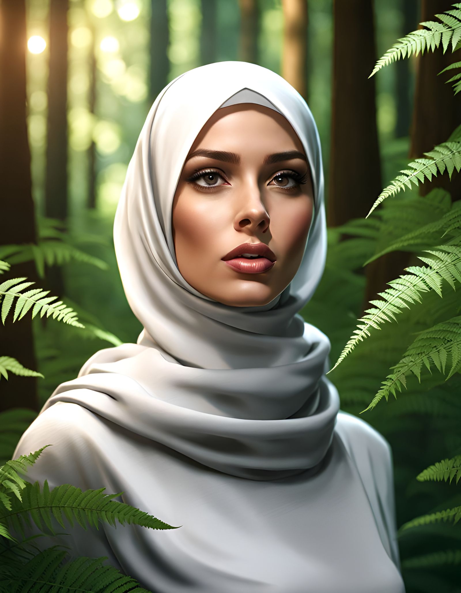 Enticing Woman in Hijab Amidst Forest Scene