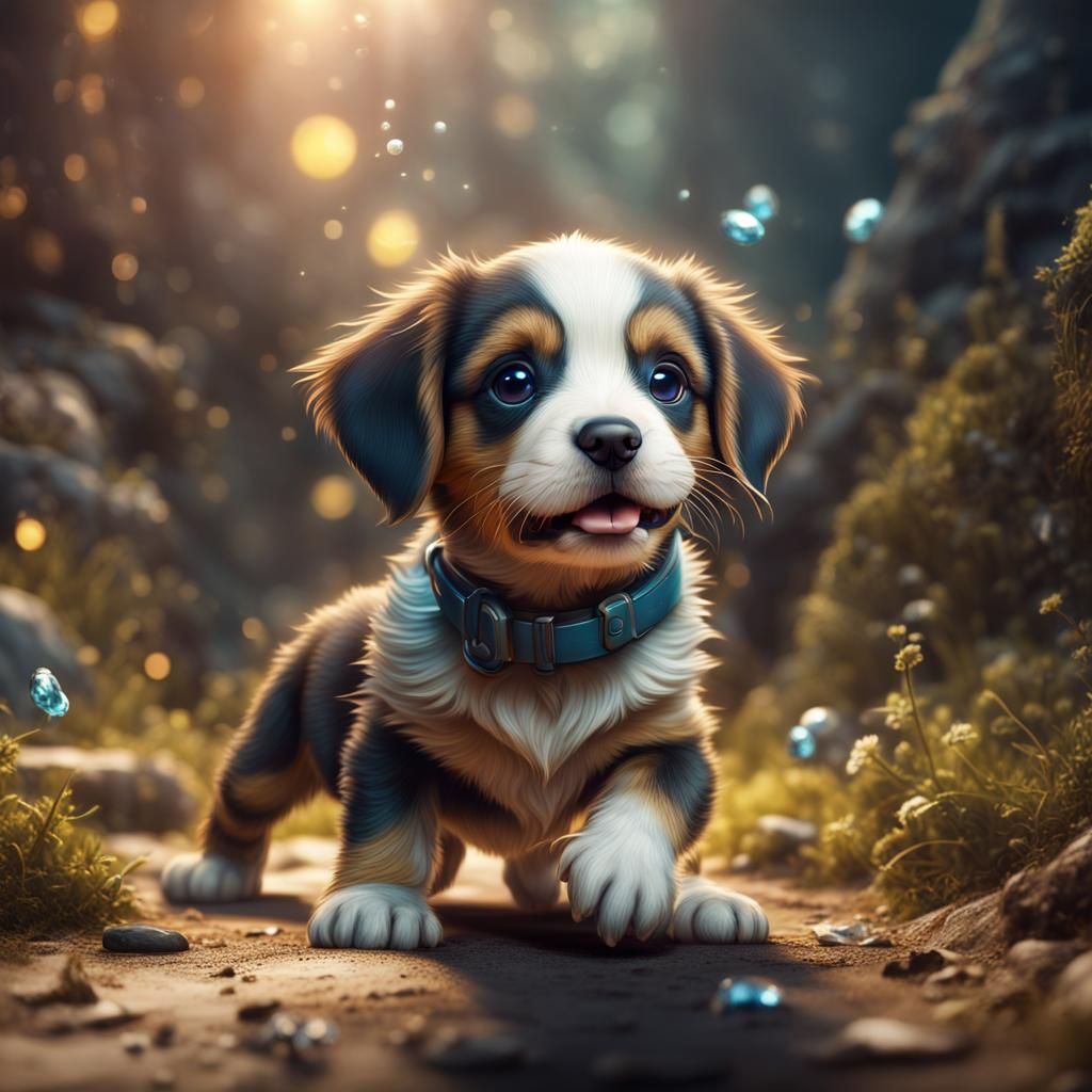 Adorable Puppy Portrait in Detailed Digital Painting