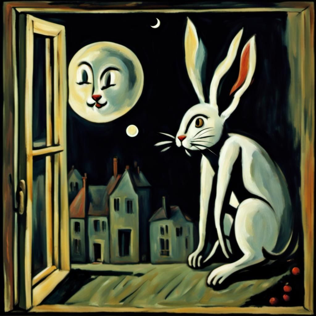 Moonlit Rabbit in the Dark: A Surreal Fairy Tale