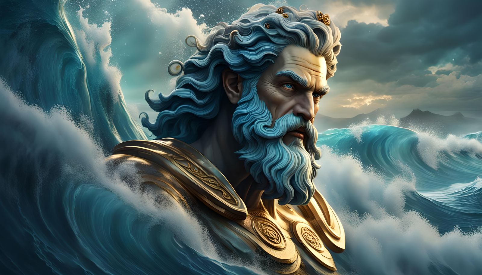Poseidon's Face Emerges from the Sea: Detailed Matte Paintin...