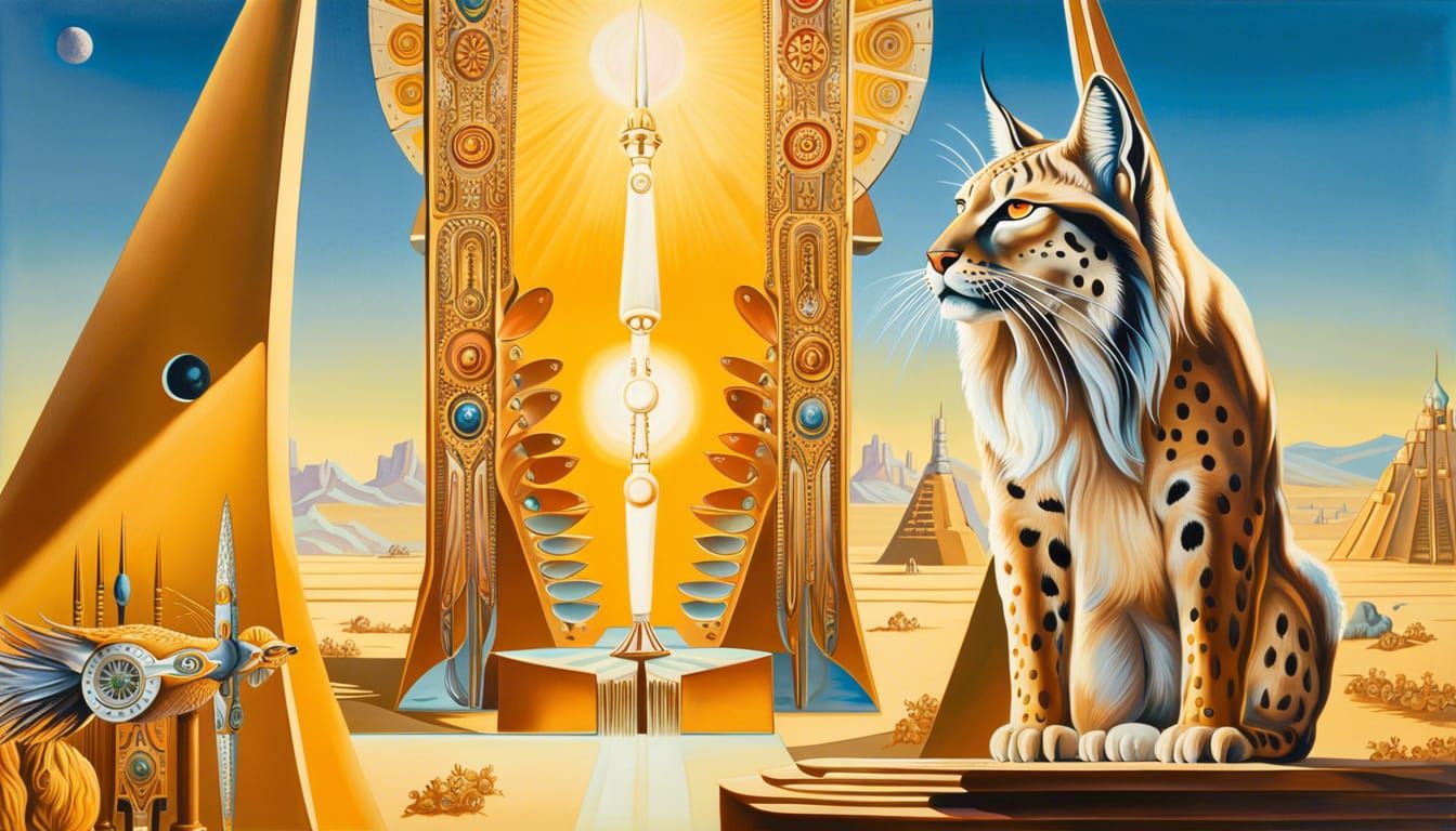 Lynx on Starship Deck in Surrealist Style