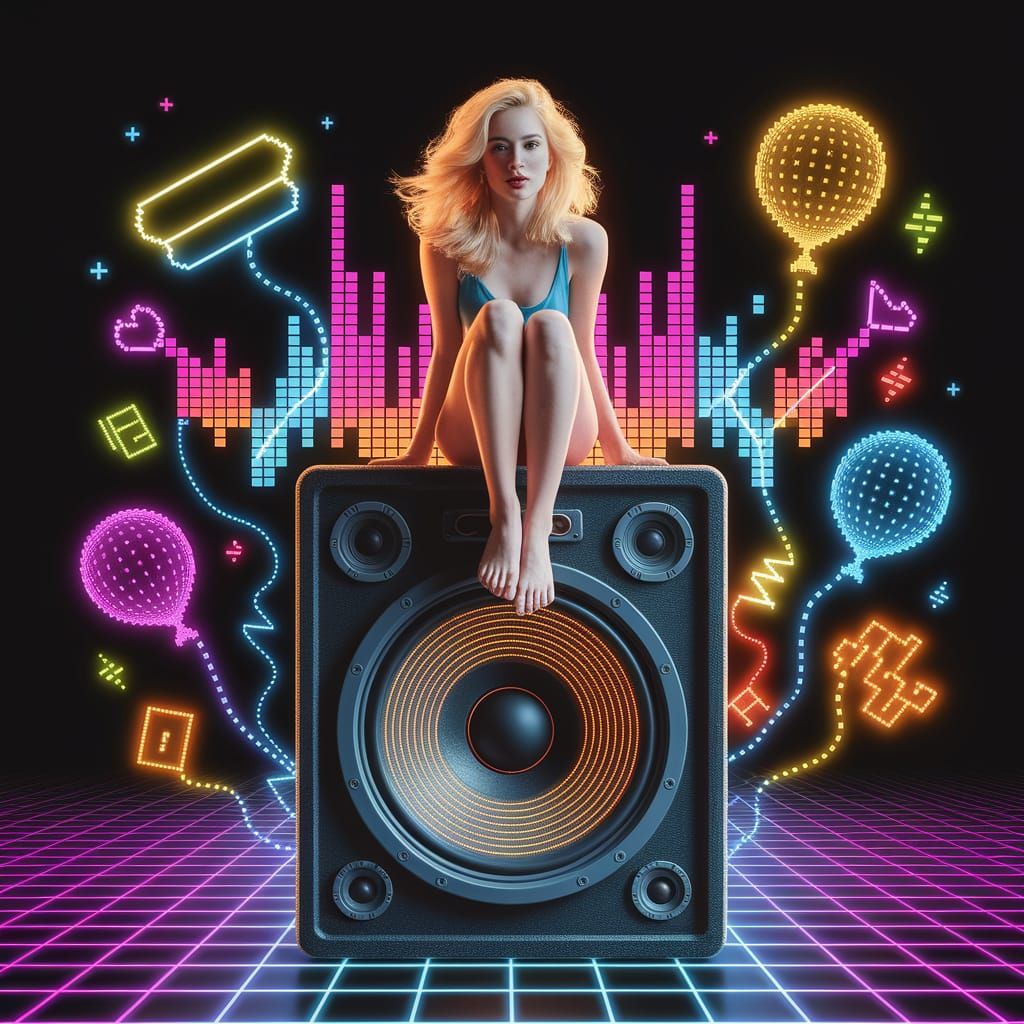 Blonde Woman on Speaker in 18-Bit Pixel Art Style