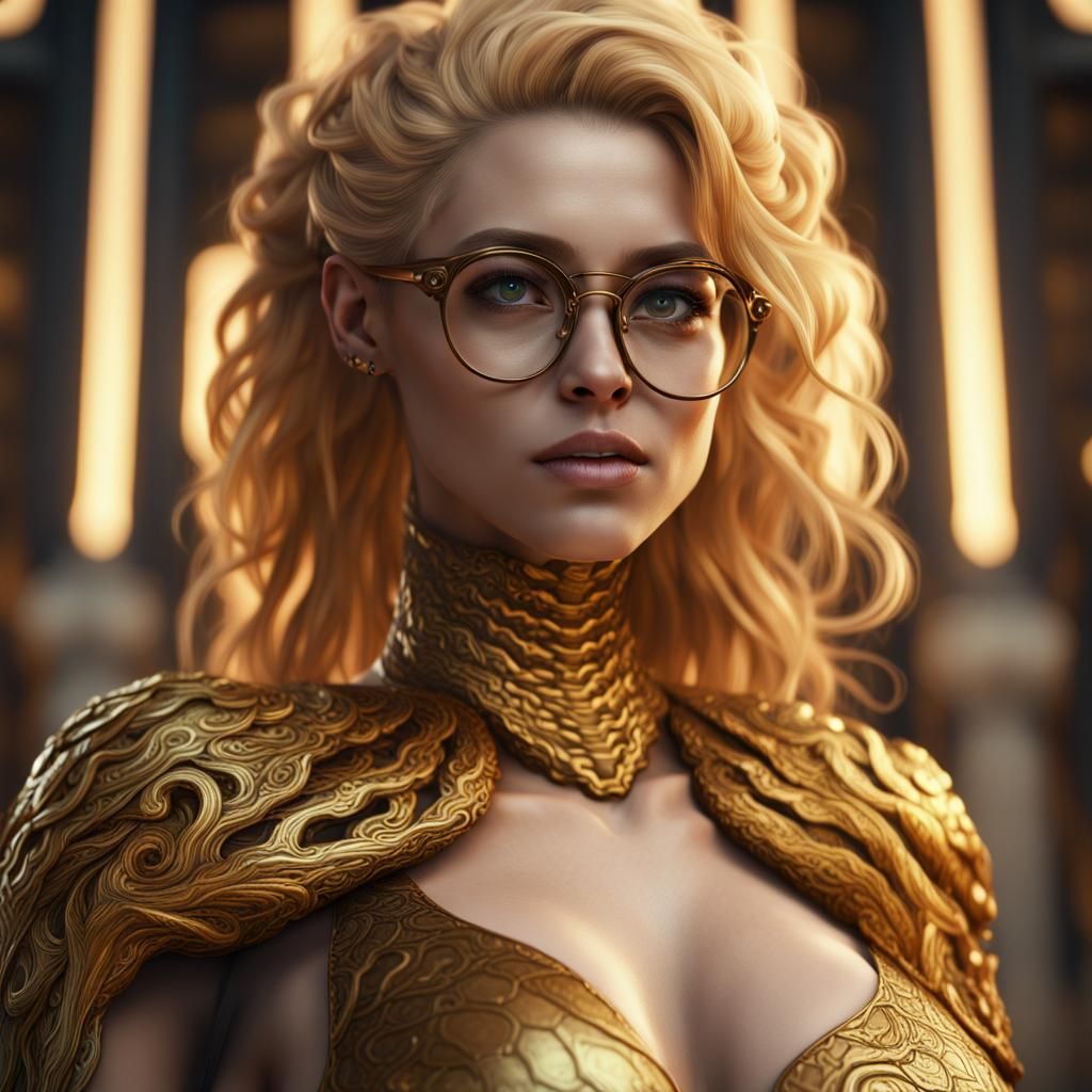 Golden Serpentine Woman with Spectacles in Detailed Art