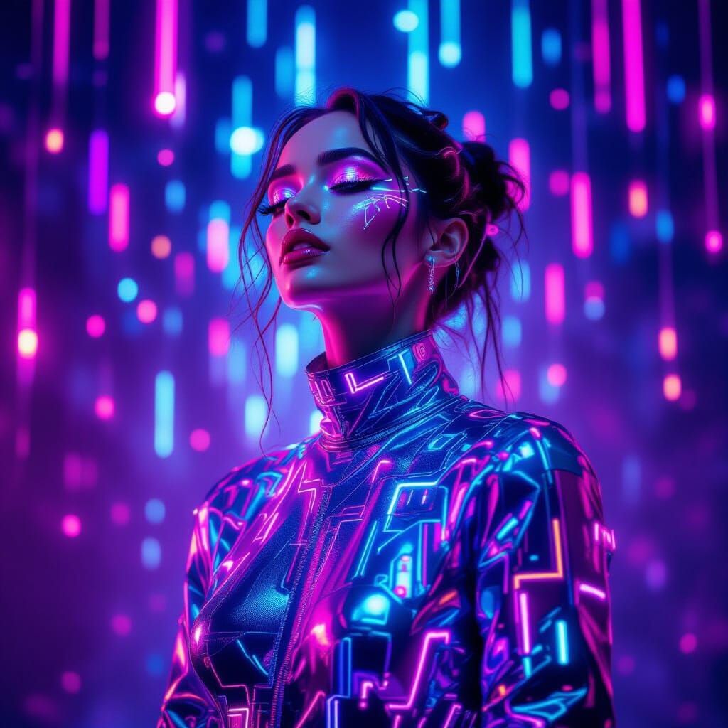 Electrified Person in a Dreamlike Cyberpunk Style