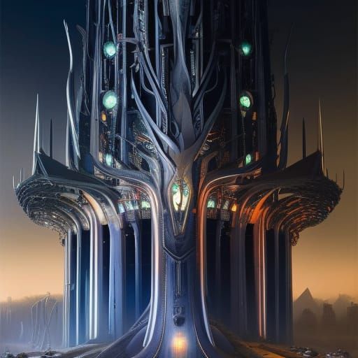 Cybernetic World Tree: Ominous Futuristic Concept Art