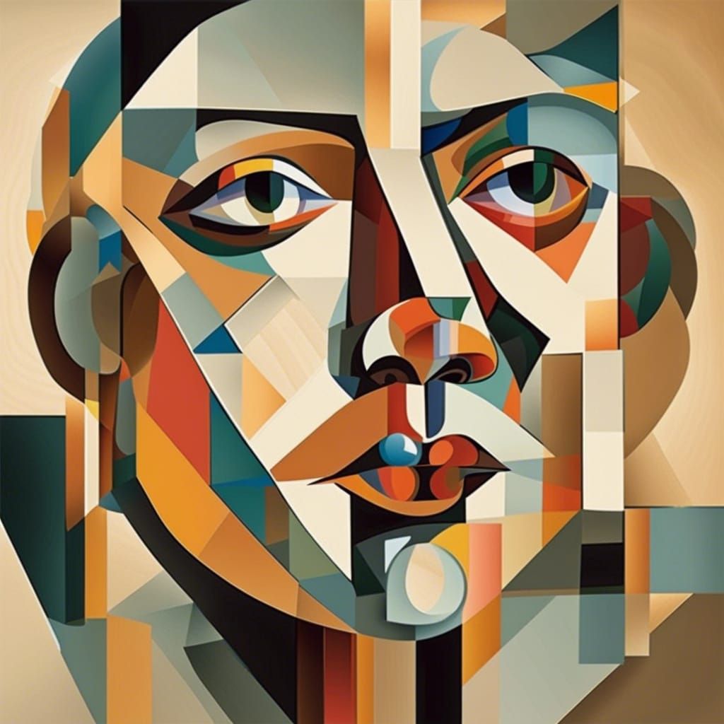Abstract Cubist Portrait with Geometric Forms